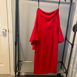 NWT Bisou Bisou red off the shoulder dress with bell sleeves. Size 6.